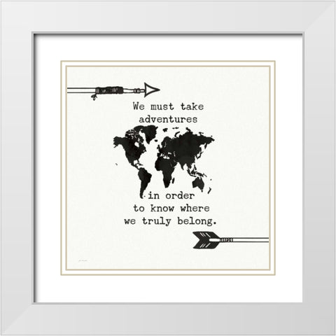 Adventures Map White Modern Wood Framed Art Print with Double Matting by Moulton, Jo