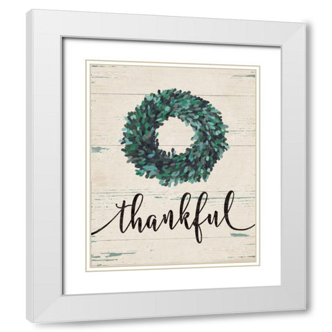 Thankful Wreath White Modern Wood Framed Art Print with Double Matting by Moulton, Jo