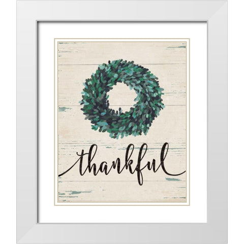 Thankful Wreath White Modern Wood Framed Art Print with Double Matting by Moulton, Jo