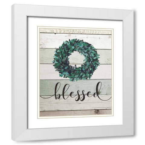 Blessed Wreath II White Modern Wood Framed Art Print with Double Matting by Moulton, Jo