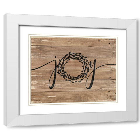 Joy Rustic Wreath White Modern Wood Framed Art Print with Double Matting by Moulton, Jo