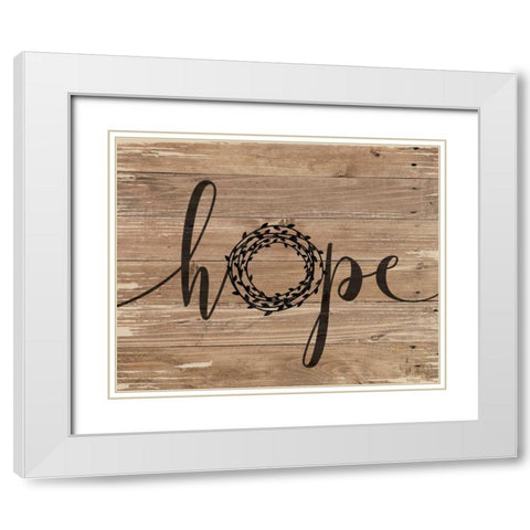 Hope Rustic Wreath White Modern Wood Framed Art Print with Double Matting by Moulton, Jo