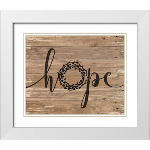 Hope Rustic Wreath White Modern Wood Framed Art Print with Double Matting by Moulton, Jo