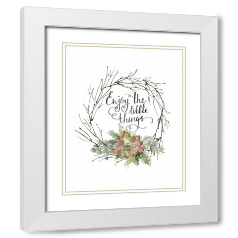 Little Things Wreath White Modern Wood Framed Art Print with Double Matting by Moulton, Jo