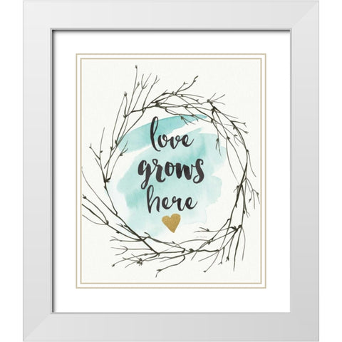 Love Grows Here White Modern Wood Framed Art Print with Double Matting by Moulton, Jo