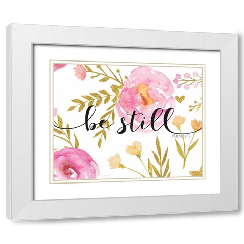 Be Still Floral White Modern Wood Framed Art Print with Double Matting by Moulton, Jo
