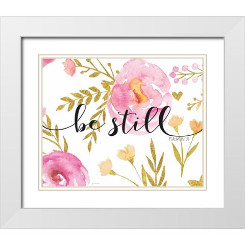 Be Still Floral White Modern Wood Framed Art Print with Double Matting by Moulton, Jo