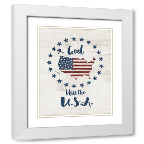 God Bless USA White Modern Wood Framed Art Print with Double Matting by Moulton, Jo