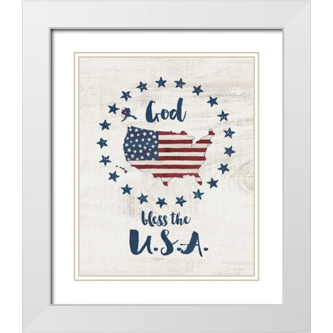 God Bless USA White Modern Wood Framed Art Print with Double Matting by Moulton, Jo
