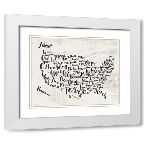 Scripted Map White Modern Wood Framed Art Print with Double Matting by Moulton, Jo