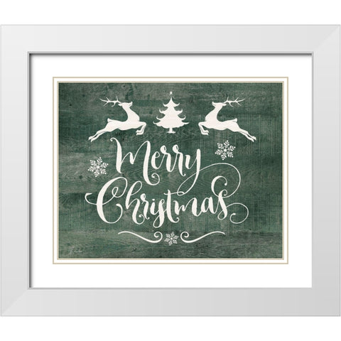 Merry Christmas Deer White Modern Wood Framed Art Print with Double Matting by Moulton, Jo