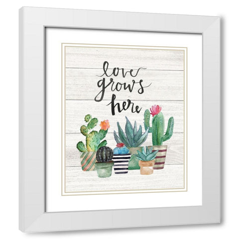 Love Grows Here White Modern Wood Framed Art Print with Double Matting by Moulton, Jo