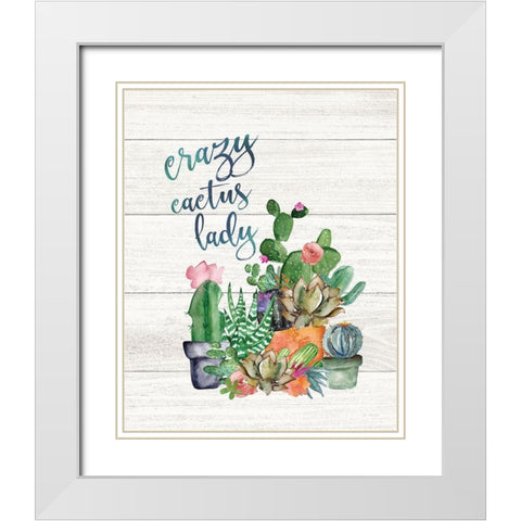 Crazy Cactus Lady White Modern Wood Framed Art Print with Double Matting by Moulton, Jo