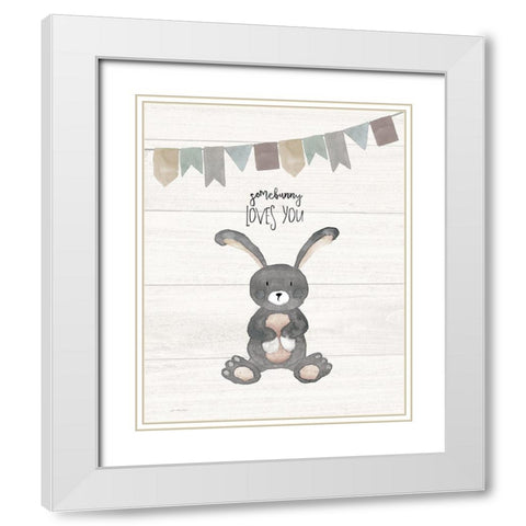 Somebunny Loves You White Modern Wood Framed Art Print with Double Matting by Moulton, Jo