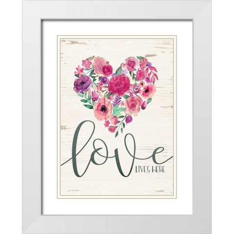Love Lives Here White Modern Wood Framed Art Print with Double Matting by Moulton, Jo