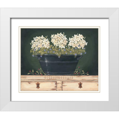 Floral with Hydrangea White Modern Wood Framed Art Print with Double Matting by Moulton, Jo