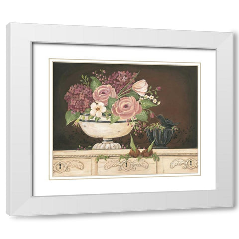 Floral With Black Bird White Modern Wood Framed Art Print with Double Matting by Moulton, Jo