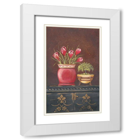 Asiain Red Crocus Floral White Modern Wood Framed Art Print with Double Matting by Moulton, Jo