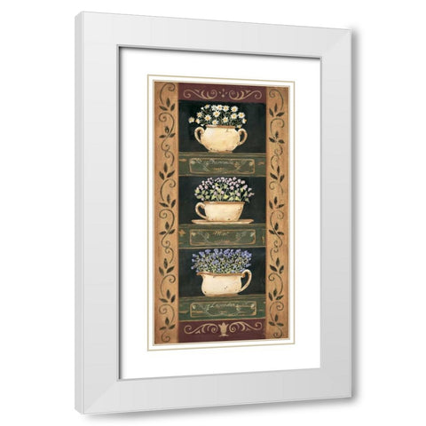 Teacup Herbs II White Modern Wood Framed Art Print with Double Matting by Moulton, Jo