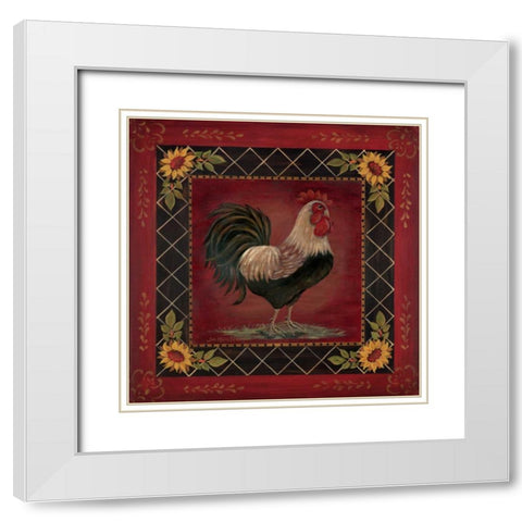 Sunflower Rooster I White Modern Wood Framed Art Print with Double Matting by Moulton, Jo