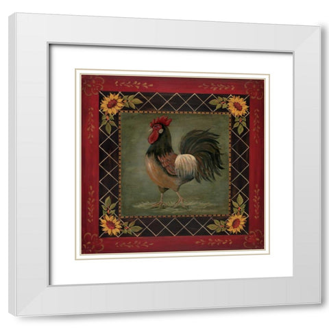 Sunflower Rooster II White Modern Wood Framed Art Print with Double Matting by Moulton, Jo