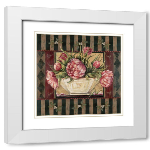 Peony Stripe White Modern Wood Framed Art Print with Double Matting by Moulton, Jo