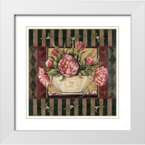 Peony Stripe White Modern Wood Framed Art Print with Double Matting by Moulton, Jo