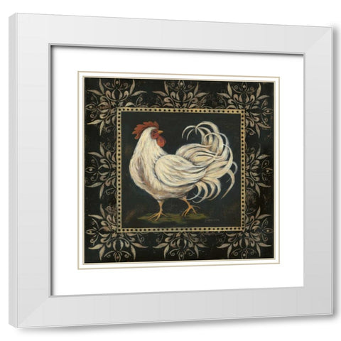 Black and White Rooster II White Modern Wood Framed Art Print with Double Matting by Moulton, Jo
