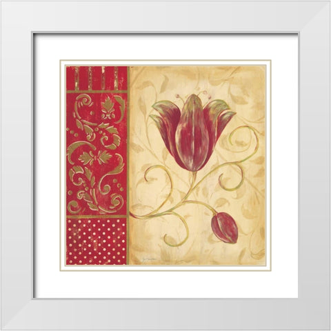 Red Tulip I White Modern Wood Framed Art Print with Double Matting by Moulton, Jo