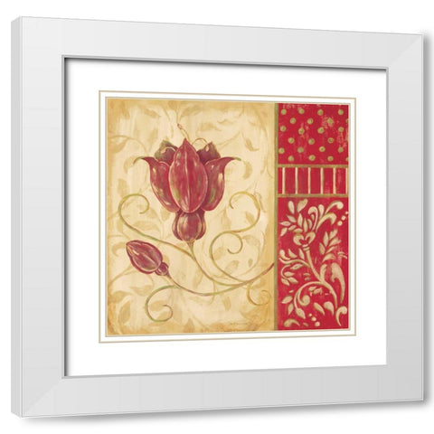 Red Tulip II White Modern Wood Framed Art Print with Double Matting by Moulton, Jo