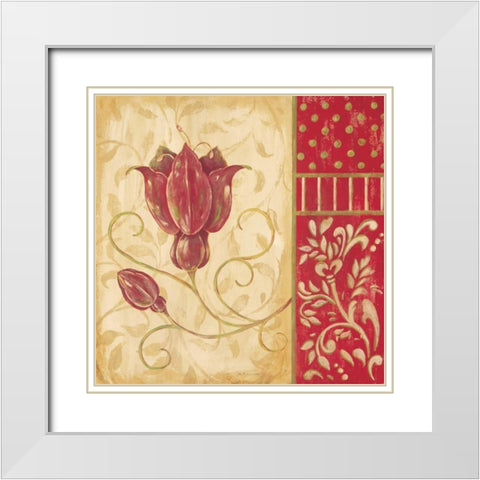 Red Tulip II White Modern Wood Framed Art Print with Double Matting by Moulton, Jo