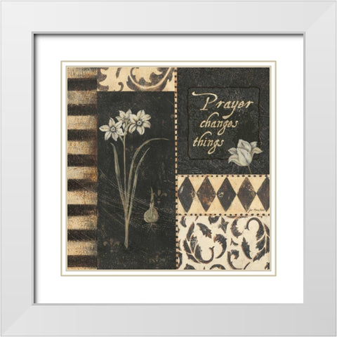 Prayer Changes Things White Modern Wood Framed Art Print with Double Matting by Moulton, Jo