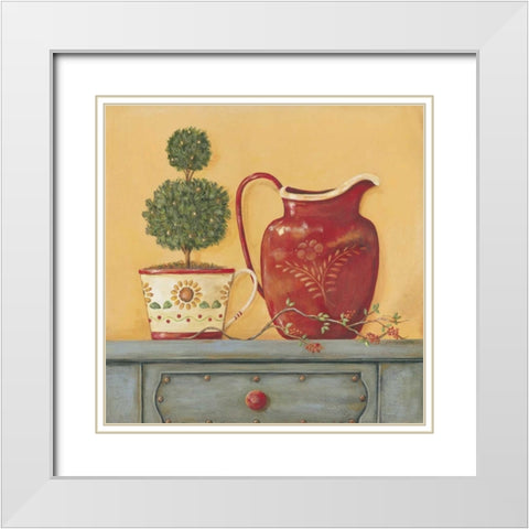 Red Vase White Modern Wood Framed Art Print with Double Matting by Moulton, Jo