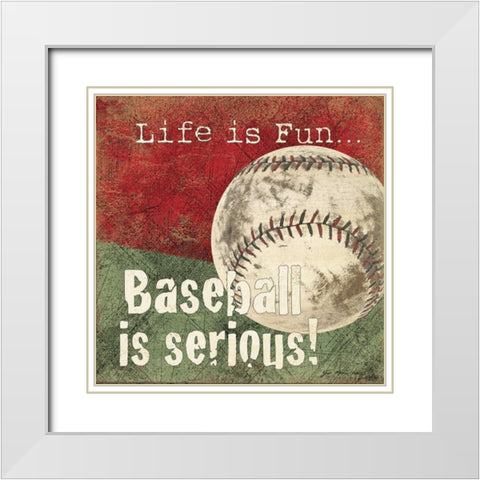 Baseball White Modern Wood Framed Art Print with Double Matting by Moulton, Jo