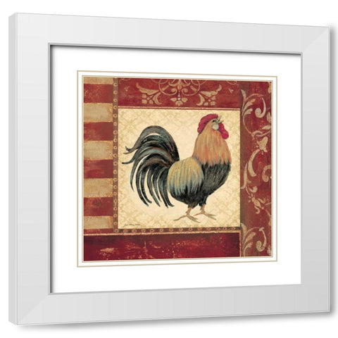 Red Rooster II White Modern Wood Framed Art Print with Double Matting by Moulton, Jo