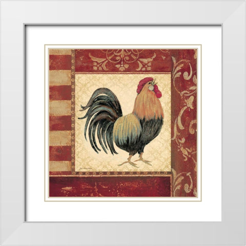 Red Rooster II White Modern Wood Framed Art Print with Double Matting by Moulton, Jo