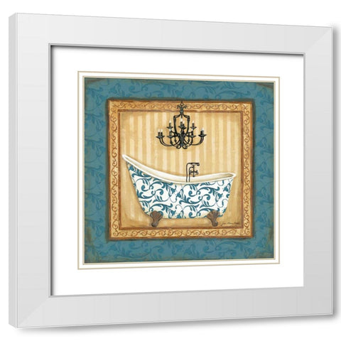Blue Slipper Bath I White Modern Wood Framed Art Print with Double Matting by Moulton, Jo