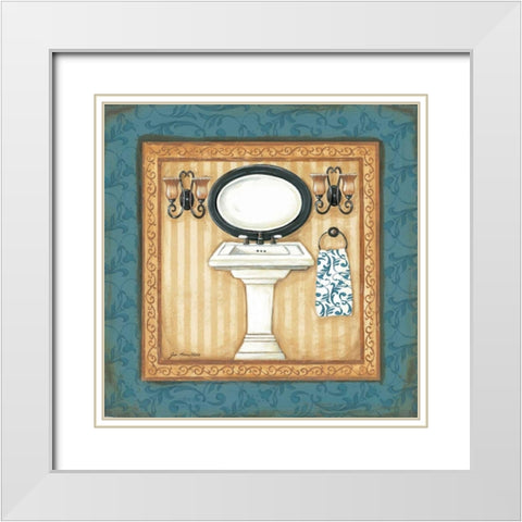 Blue Slipper Bath II White Modern Wood Framed Art Print with Double Matting by Moulton, Jo