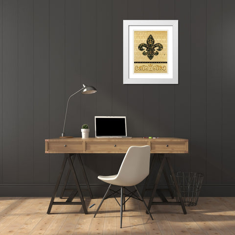 Golden Fleur De Lis White Modern Wood Framed Art Print with Double Matting by Moulton, Jo