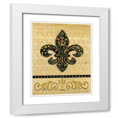 Golden Fleur De Lis White Modern Wood Framed Art Print with Double Matting by Moulton, Jo