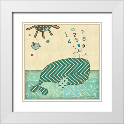 Number Whale White Modern Wood Framed Art Print with Double Matting by Moulton, Jo