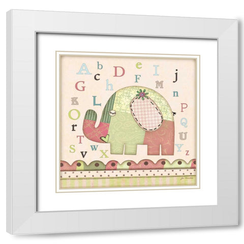 Alphabet Elephant White Modern Wood Framed Art Print with Double Matting by Moulton, Jo