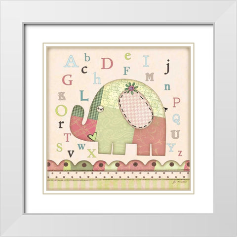 Alphabet Elephant White Modern Wood Framed Art Print with Double Matting by Moulton, Jo