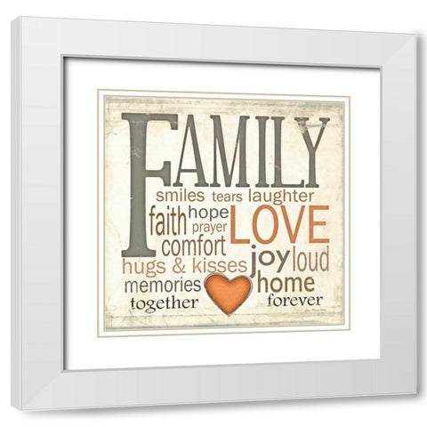 Family Typography White Modern Wood Framed Art Print with Double Matting by Moulton, Jo