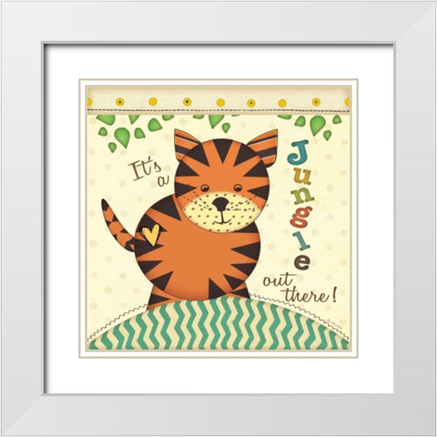 Jungle Tiger White Modern Wood Framed Art Print with Double Matting by Moulton, Jo