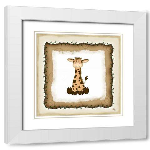 Safari Giraffe White Modern Wood Framed Art Print with Double Matting by Pugh, Jennifer