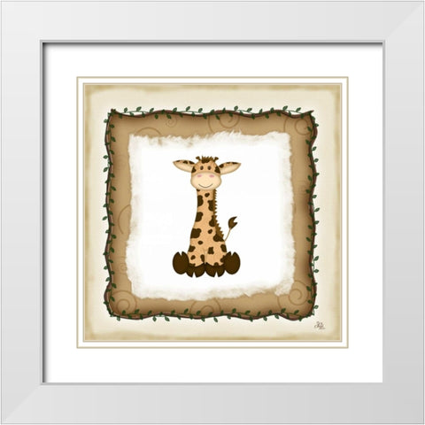 Safari Giraffe White Modern Wood Framed Art Print with Double Matting by Pugh, Jennifer