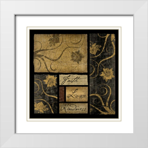 Faith Love Kindness White Modern Wood Framed Art Print with Double Matting by Pugh, Jennifer