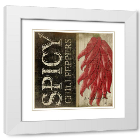 Spicy Chili Peppers White Modern Wood Framed Art Print with Double Matting by Pugh, Jennifer