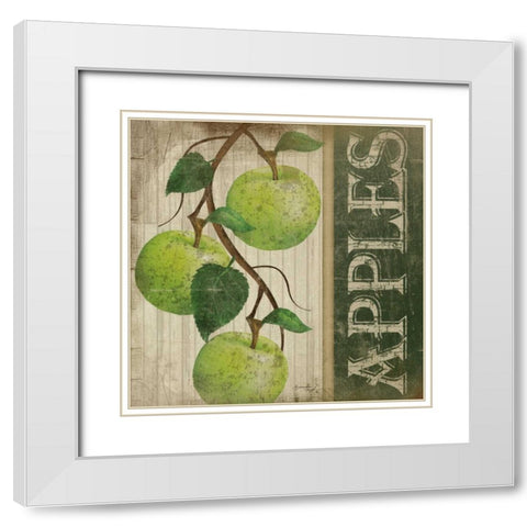 Green Apples White Modern Wood Framed Art Print with Double Matting by Pugh, Jennifer